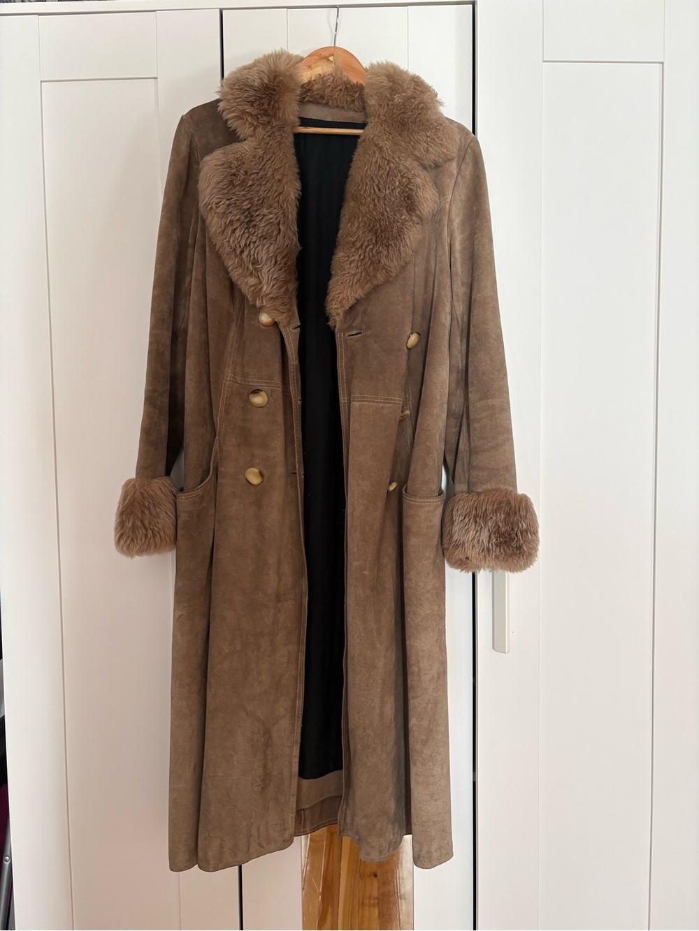 Leather Coat with Faux Fur Trim